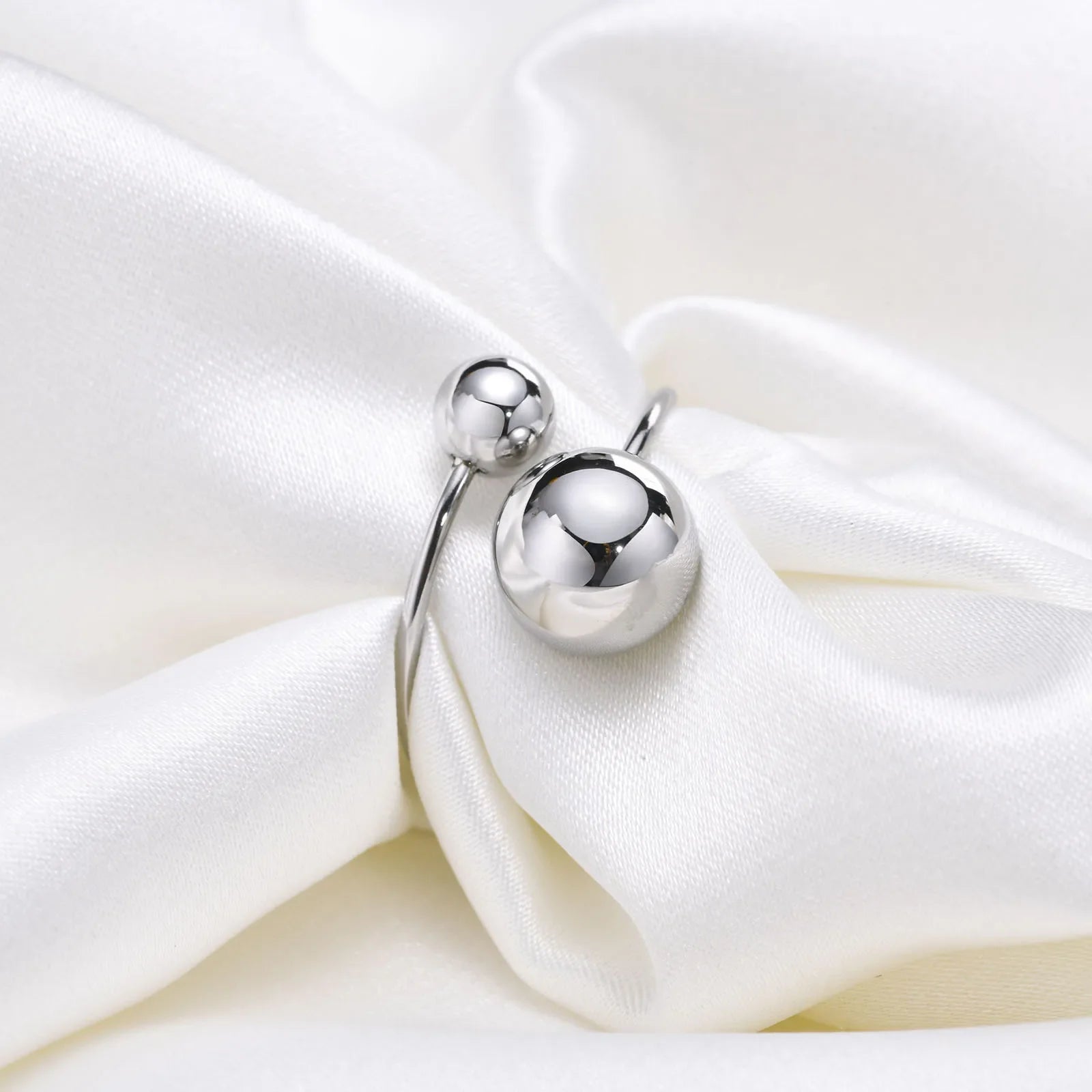 No Fade Stainless Steel Adjustable Open Spheres Anillo Wrap Double Ball Around Ring For Women Asymmetrical Jewelry Accessory