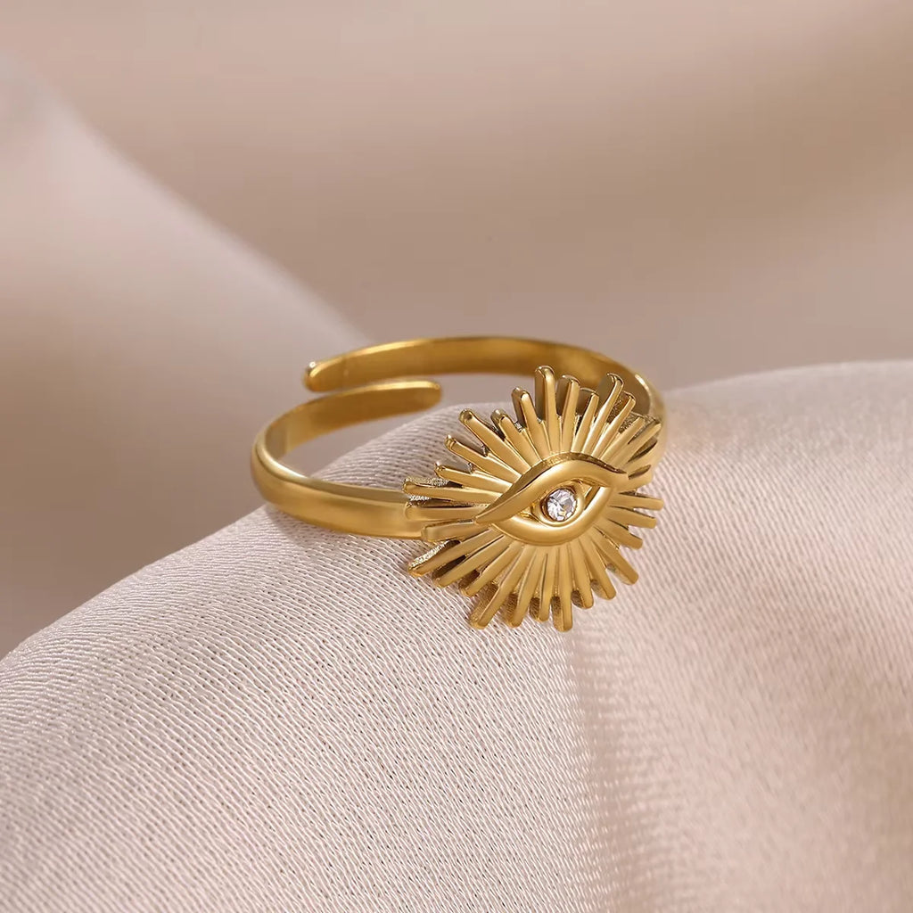 Stainless Steel Tiny Zircon Rings For Women Exquisite Gold Color Sun Double-Layer Ring Punk Hip-Hop Accessory Bague Jewelry Gift