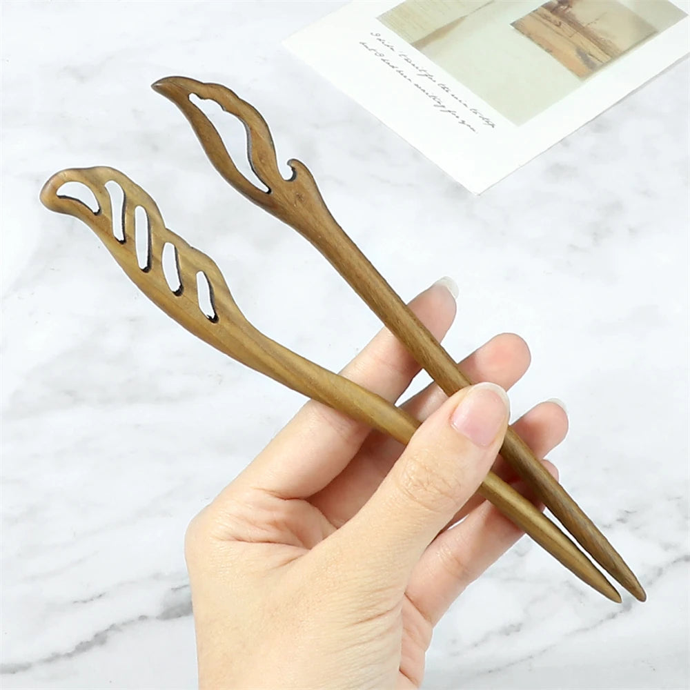 12 Styles Chinese Vintage Hairpins Green Sandalwood Ethnic Hair Sticks Women Girls High Quality Hairstyles Hair Accessories Gift
