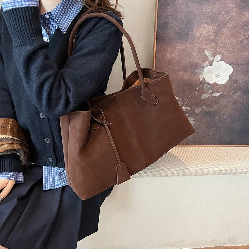 MOODS Retro Shoulder Tote Bags For Women Faux Suede Pure Color Big Capacity Shopper Simple Fashion Designer Handbags Luxury 2025