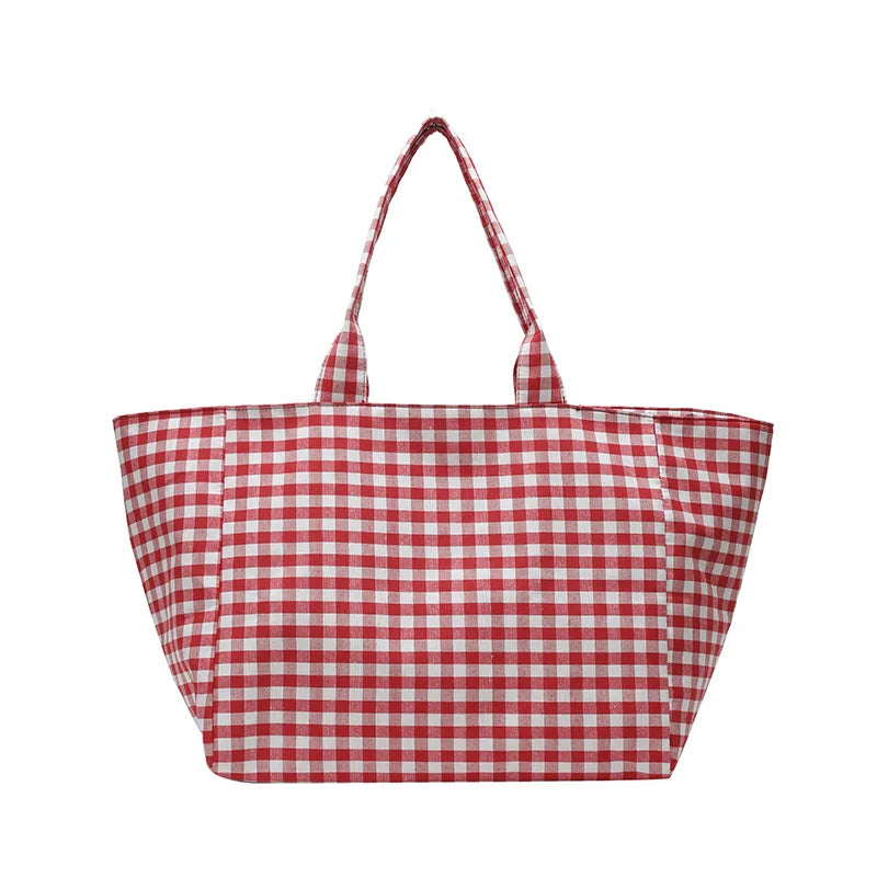 Large Capacity Plaid Women's Canvas Shoulder Bags Simple Commuter Female Shopping Bag College Girls Book Tote Travel Handbags