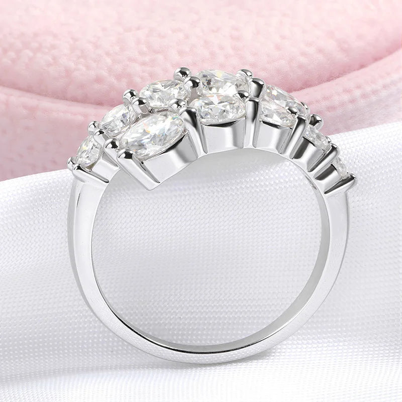 Smyoue 10 Gems Full Moissanite Rings for Women Sparkling Flawless Lab Created Diamond Wedding Band S925 Sterling Silver Jewelry