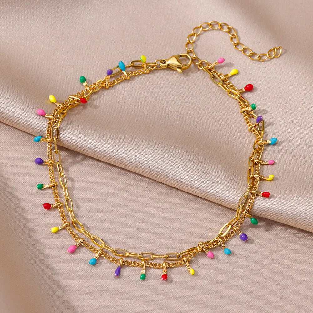 Colorful Boho Drops Anklets For Women Gold Color Stainless Steel Geometric Anklet Luxury Wedding Aesthetic Summer Jewelry Gift