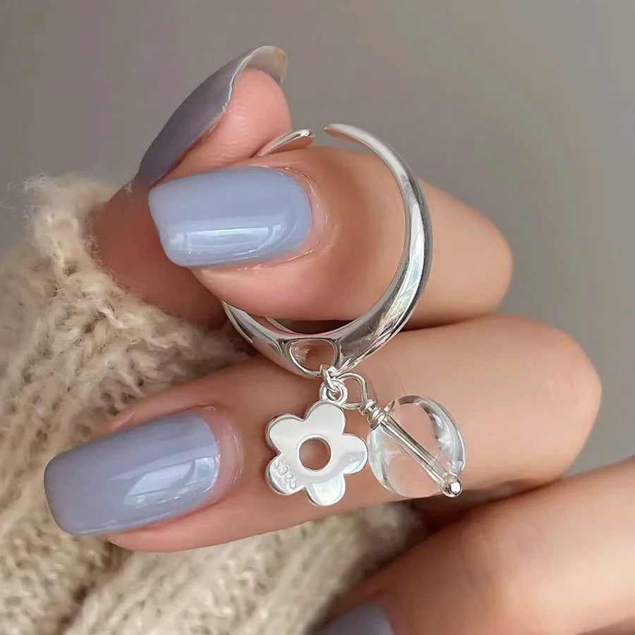 XIYANIKE Fashion Crystal Flower Clear Droplet Open Rings For Women Girl New Year Jewelry Accessories Gift Party Anillos Mujer