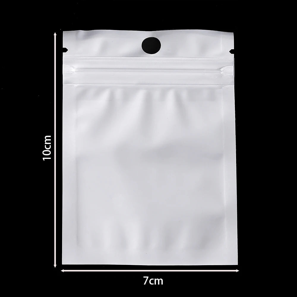 30-100pcs White Plastic Jewelry Bags Self Seal Zipper Retail Packaging Pack Bag for Earring Jewelry Display Storage Supplies