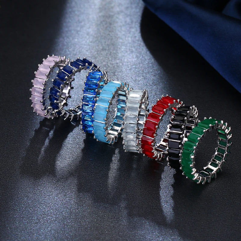 LXOEN Silver Color Square CZ Rings Paved Austrian Zircon Fashion Women Ring for Party Engagement Ring Jewelry Gift