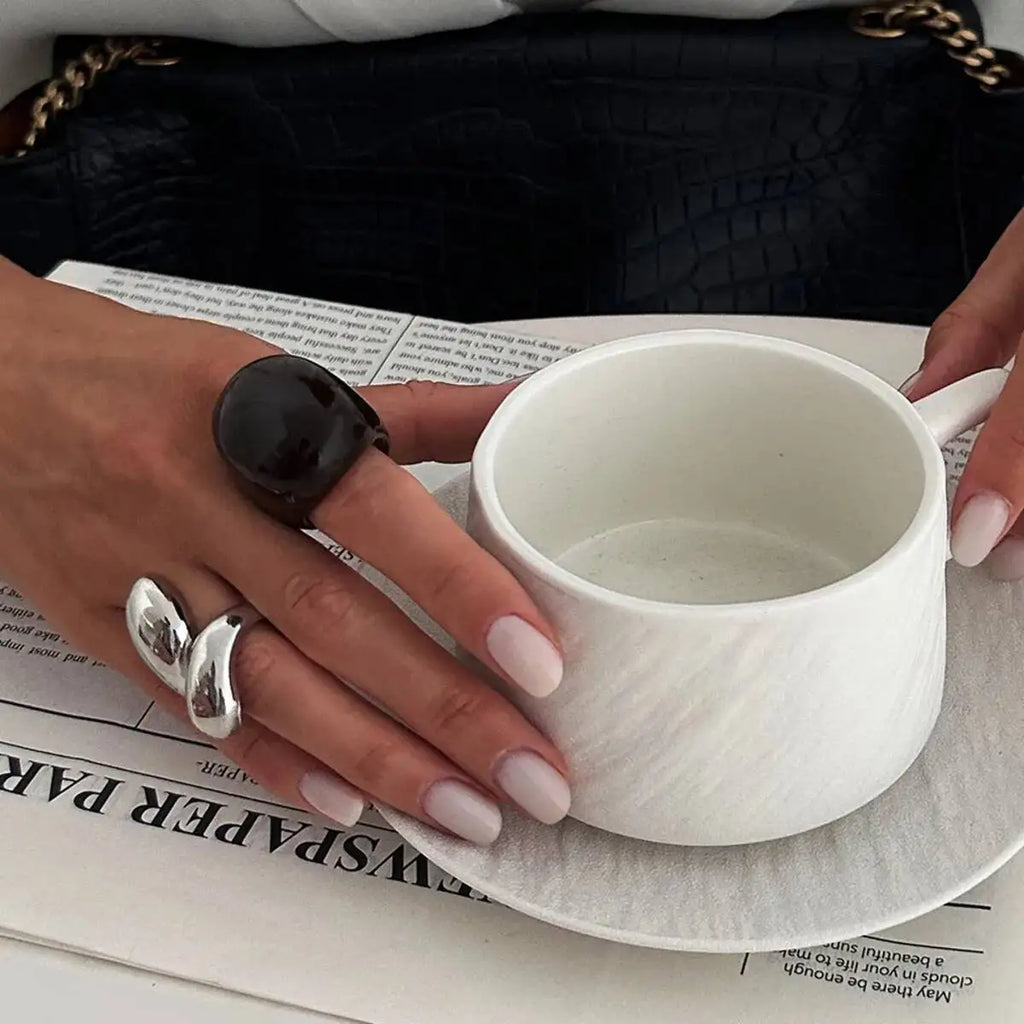 KunJoe 2Pcs/Set New Retro Metal Water Drop Acrylic Ring Women 2026 Fashion Geometric Thick Resin Knuckle Rings Set Boho Jewelry
