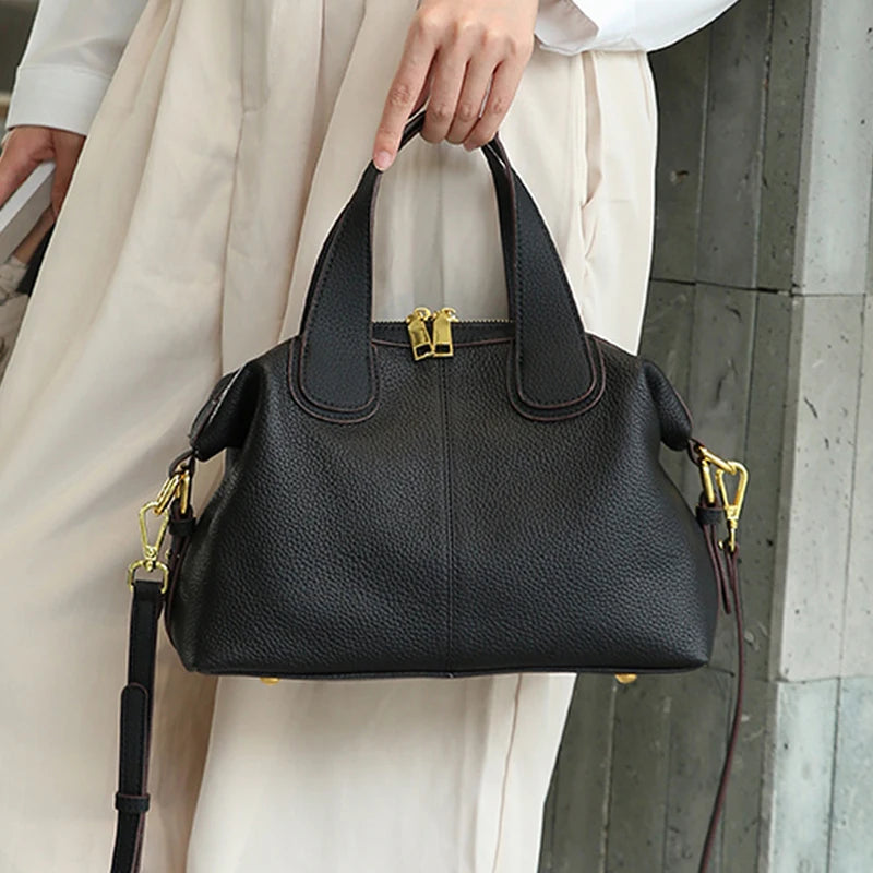 Women's Natural Cow Leather Bag Female Retro Cowhide Crossbody Bags Ladies Large Capacity Shoulder Bag for Middle aged Women
