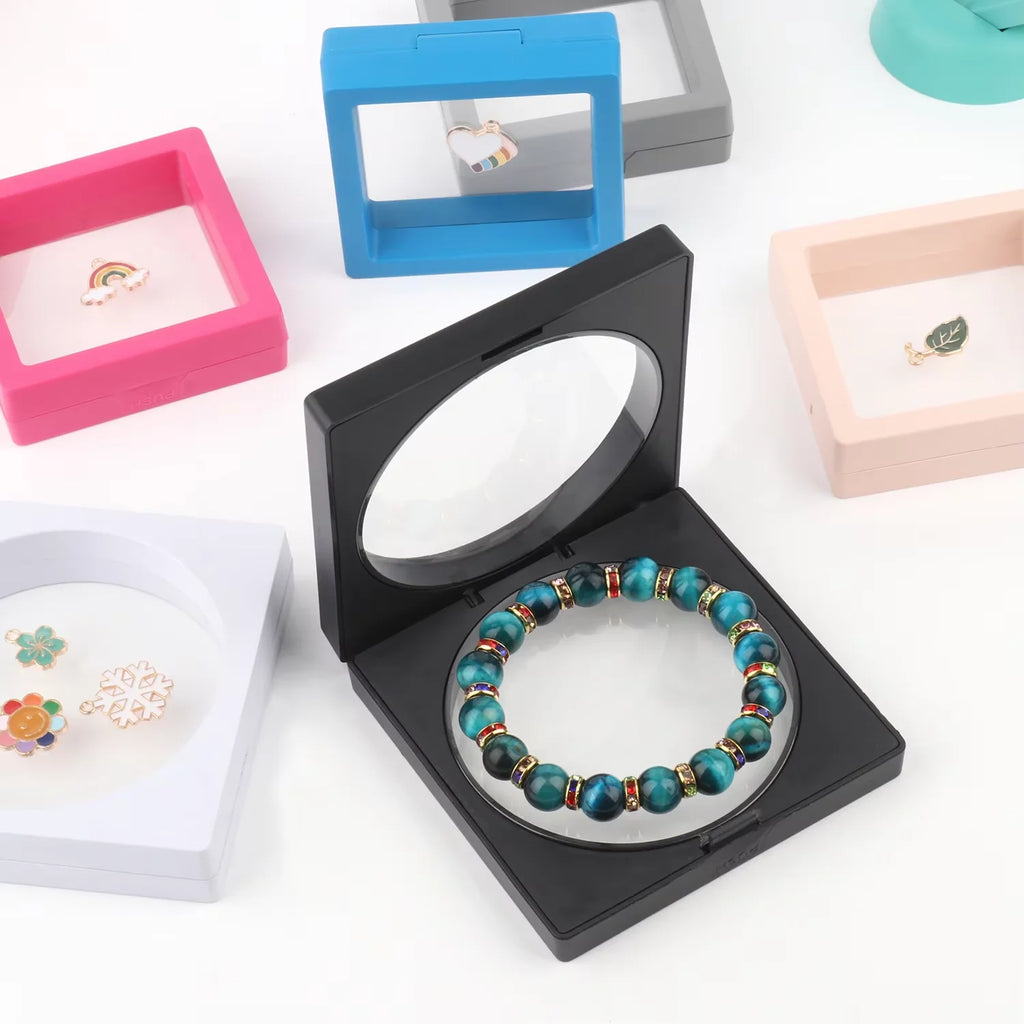 10pcs PE Film Black White Jewelry Storage Box 3D Packaging Case Free Stand Floating Frame Membrane Ring Earring Necklace Display