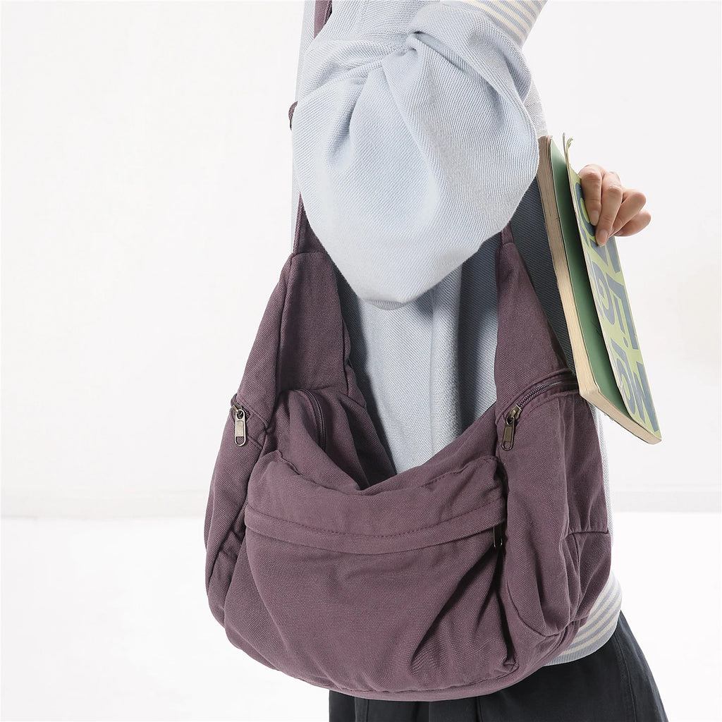 100% Cotton Shoulder Bags Women Large Capacity Canvas Tooling Packages Korea Style Cloth Crossbody Bags Solid Messenger Bags