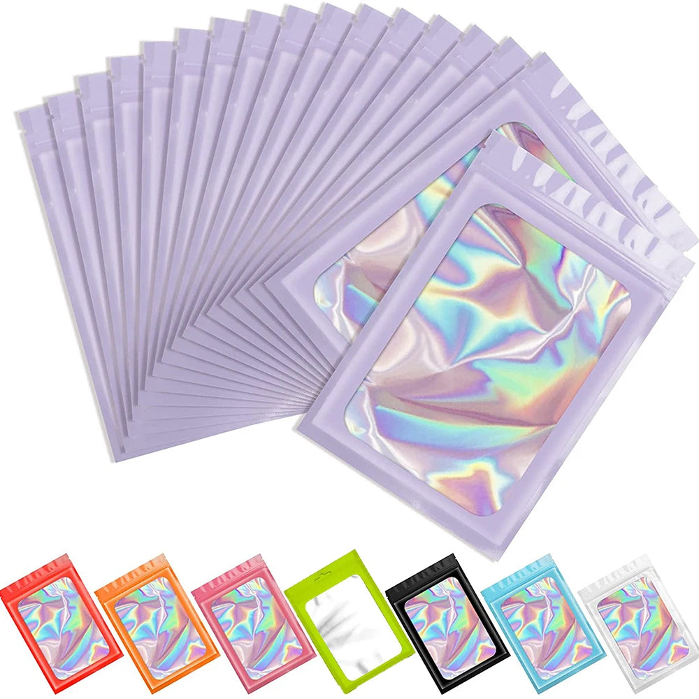50pcs/lot Thicken Ziplock Bags Holographic Laser Color Plastic Pouch For DIY Jewelry Retail Storage Pouch Zip Lock Bag NO Hole