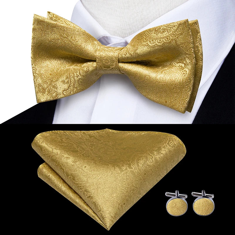 Hi-Tie Adult Men's Suspender Set Leather 6 Clips Braces Vintage Fashion Gold Floral Wedding Suspenders and Bowtie Set
