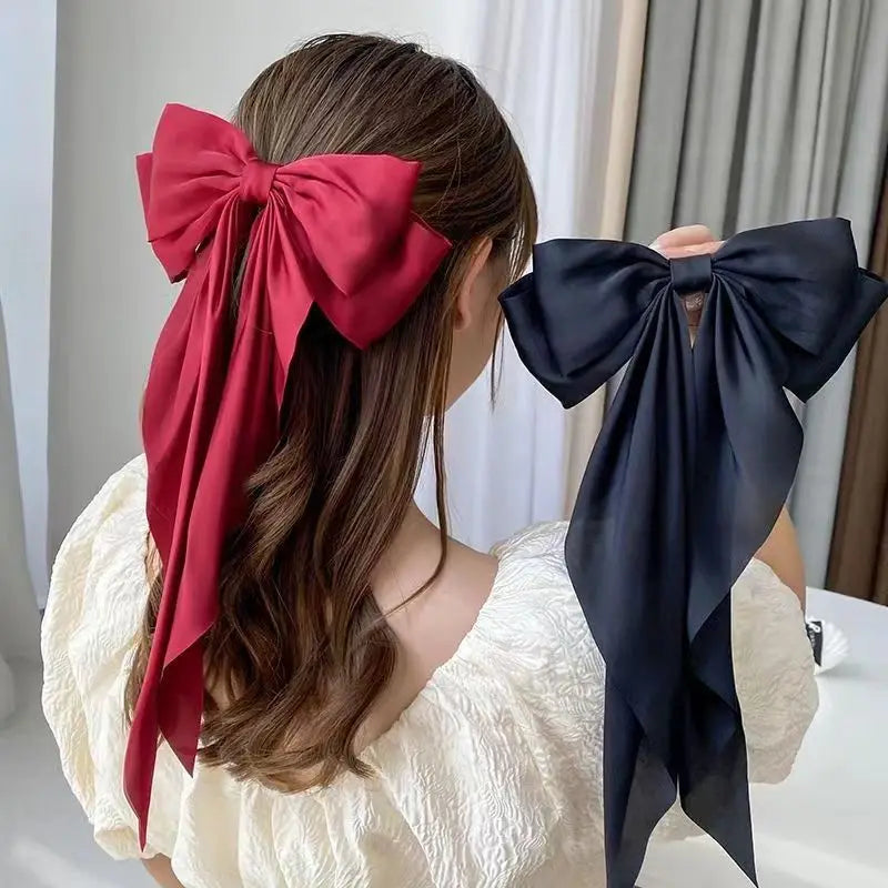 Women New Bow Hair Clip Women Large Bowknot Satin Hairpin Barrettes Girls Solid Color Ponytail Clip Hair Accessories