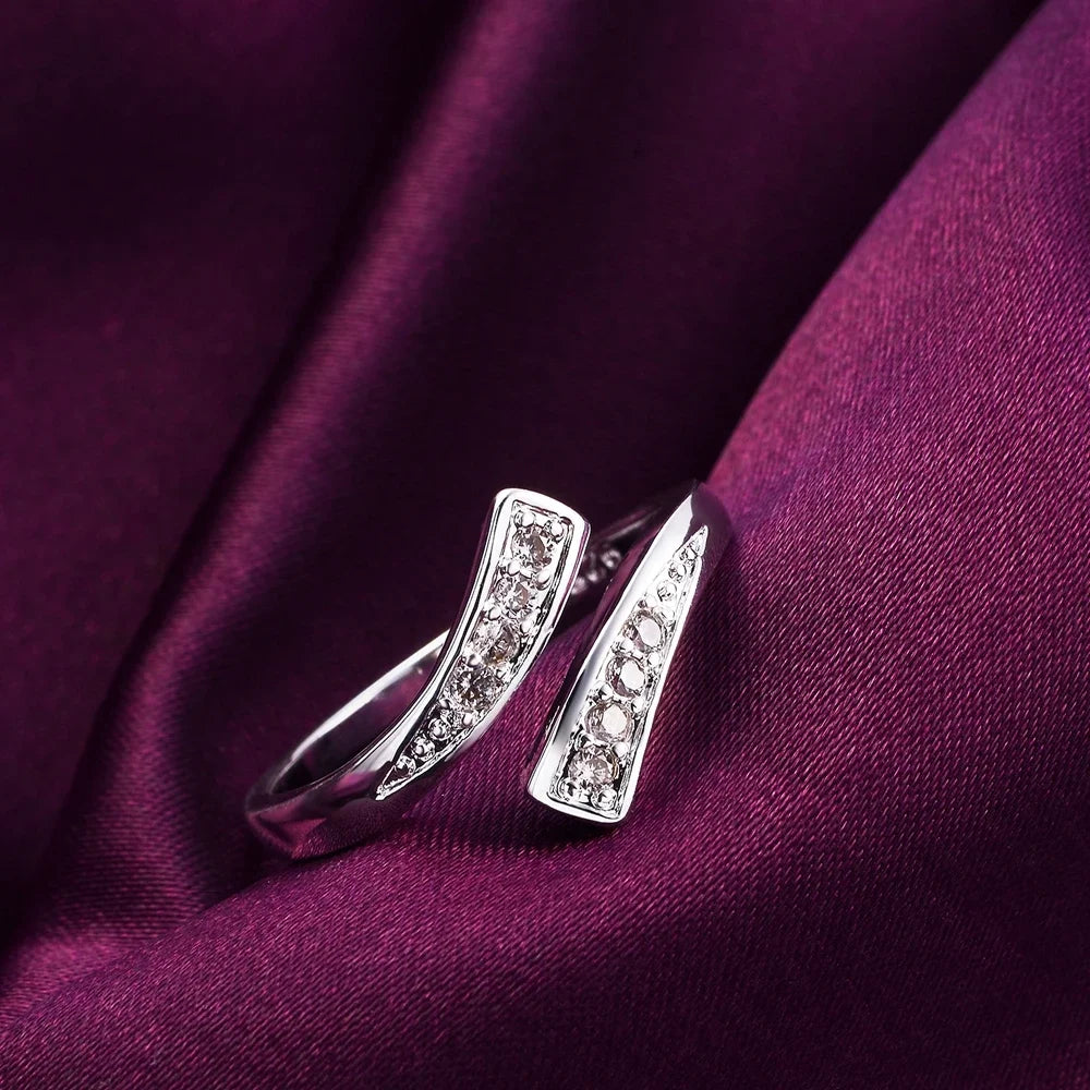 Hot 100% 925 Sterling Silver crystal Ring For women adjustable size Fashion party engagement wedding luxury Jewelry Holiday gift