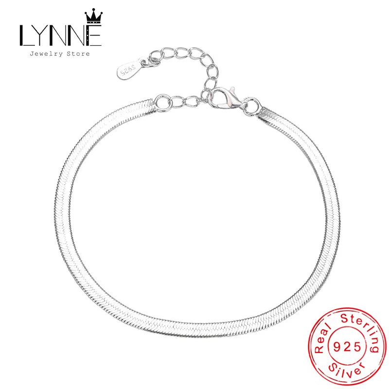 Hot 925 Sterling Silver Unisex Simple Flat Snake Anklets Women Jewelry Punk Rock Glossy Blade Style Bare Foot Chain Bracelets