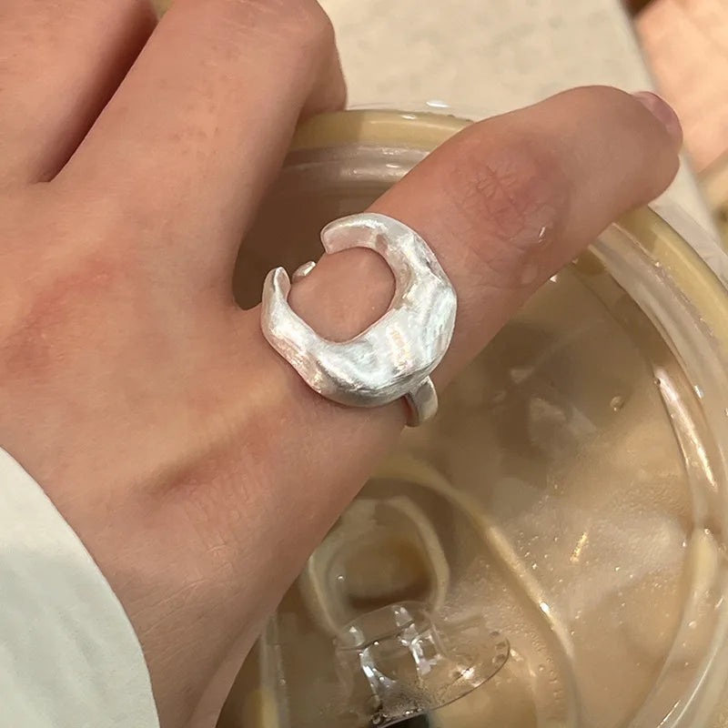 925 Sterling Silver Matte Finish Moon Open Rings For Women Ladies Luxury Jewelry Wholesale Accessories Jewellery Argent 925