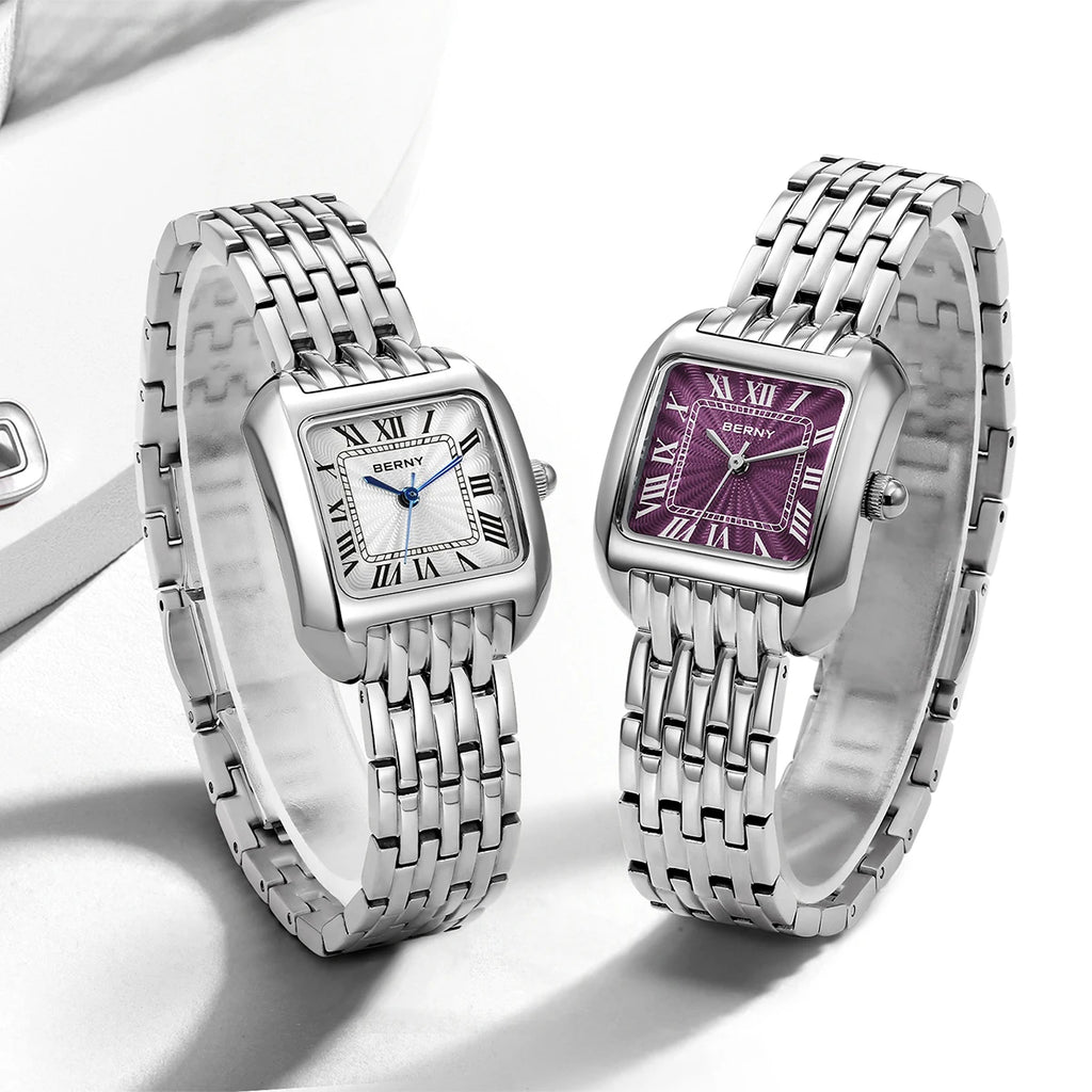 BERNY Luxury Brand Woman Watch New In High Quality S/S Square Ladies Quartz Watches Fashion Elegant Business Wristwatch