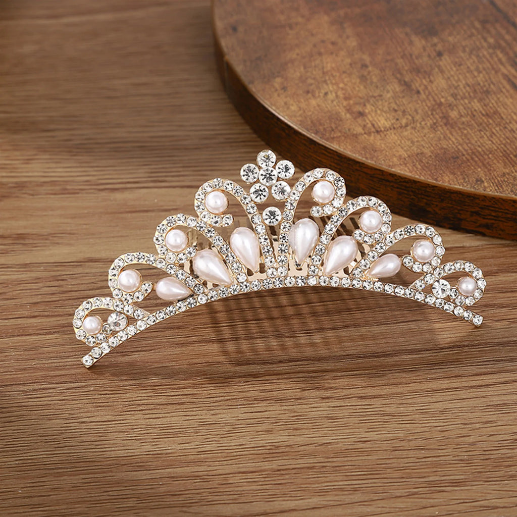 Simple Tiaras and Crown with Hair Combs for Little Princess Girls Kids Birthday Party Hair Jewelry Accessories Pearl Headpieces