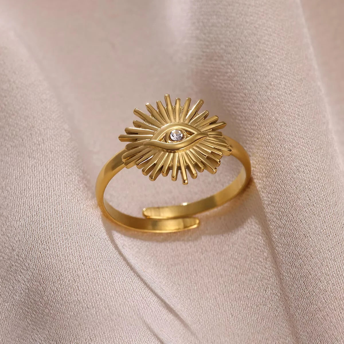 Stainless Steel Tiny Zircon Rings For Women Exquisite Gold Color Sun Double-Layer Ring Punk Hip-Hop Accessory Bague Jewelry Gift