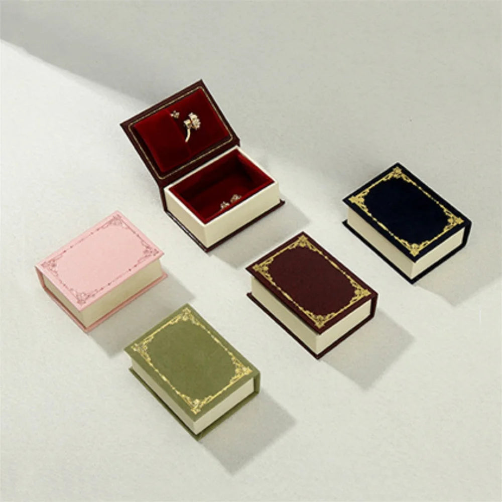 1PCS Flip Cover Book Shaped Jewelry Display Box Simple Earrings Ring Necklace Pendant Storage Box Portable Travel Jewelry Holder