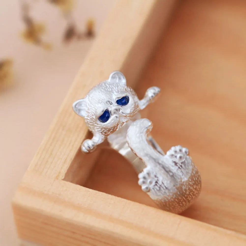 Cute Cat and Mouse Shape Open Ring for Women Antique Silver Color Modern Fashion Girls Finger Accessories Hip Hop Party Jewelry