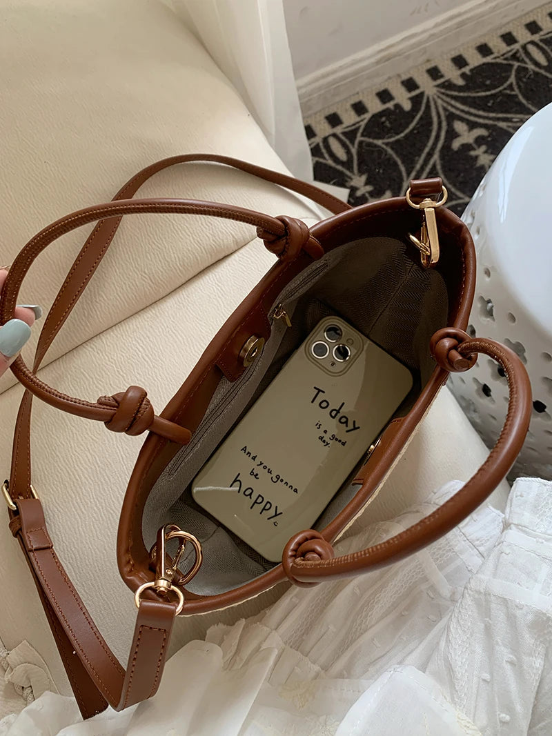 Summer Vacation Women's Beach Straw Shoulder Bag Retro Design Ladies Portable Crossbody Bags Knot Basket Woven Tote Handbags