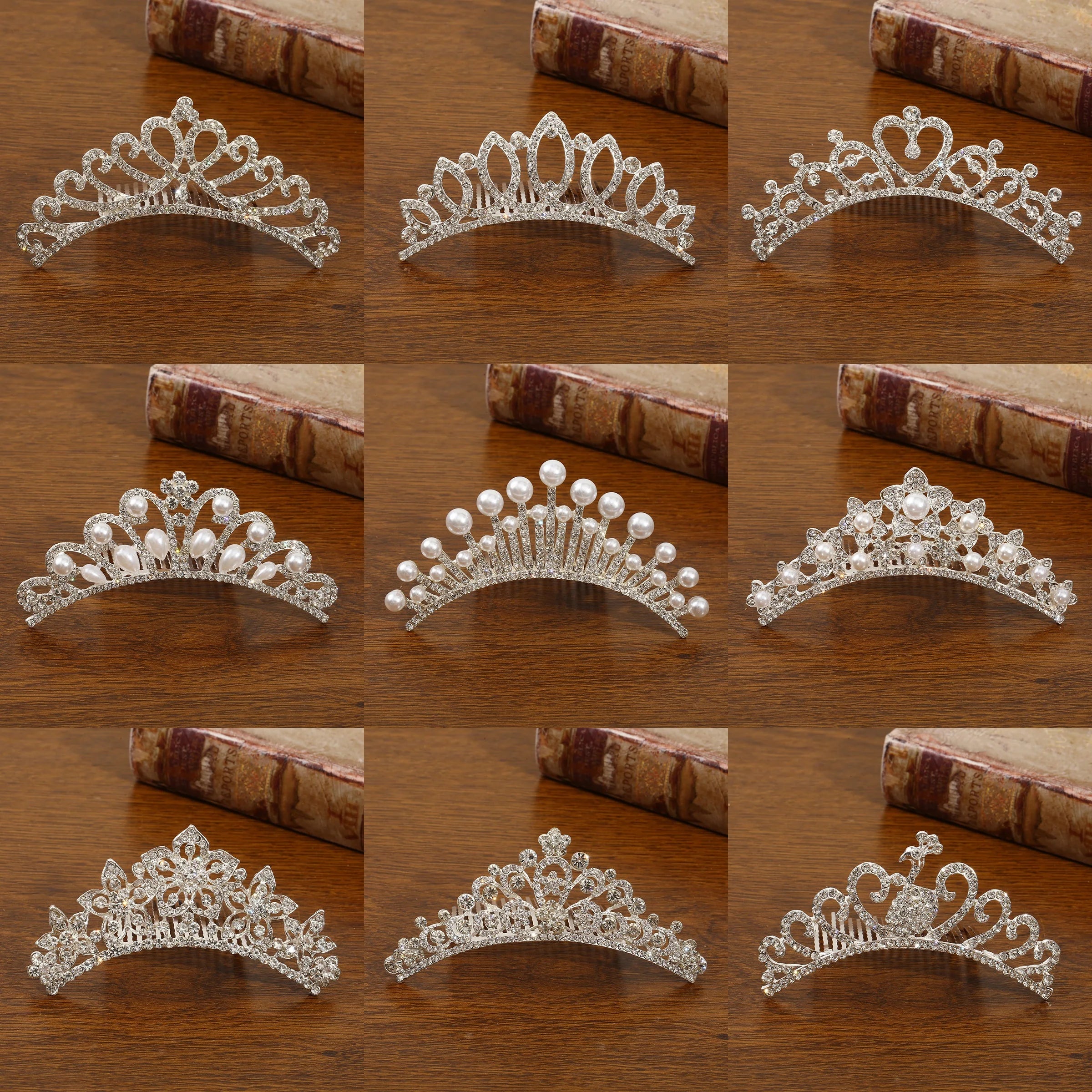 Mini Crowns Pearl Hair Comb Rhinestone Heart Shaped Tiaras Silver Color Hairpin Wedding Accessories Bridal Princess Hair Jewelry