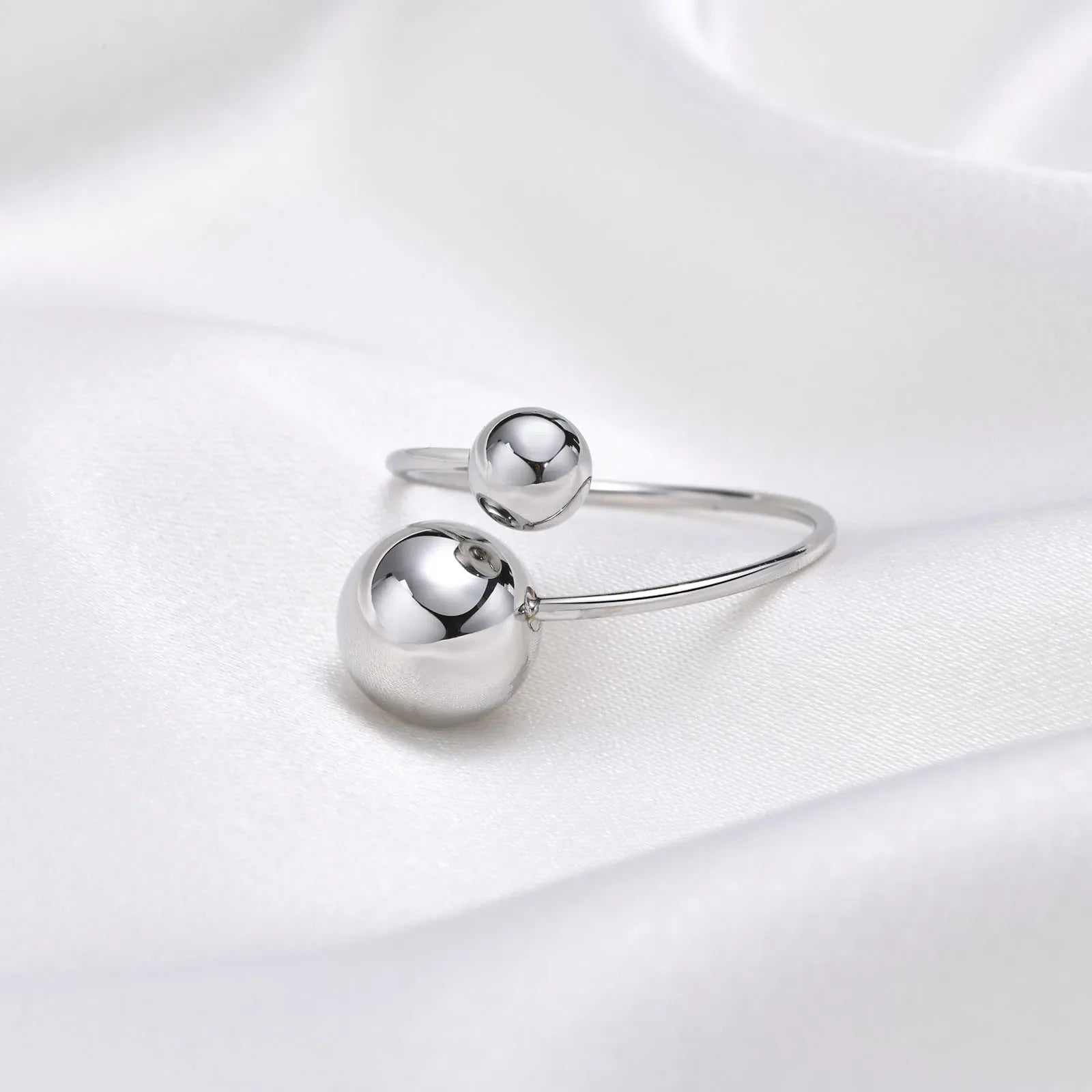 No Fade Stainless Steel Adjustable Open Spheres Anillo Wrap Double Ball Around Ring For Women Asymmetrical Jewelry Accessory