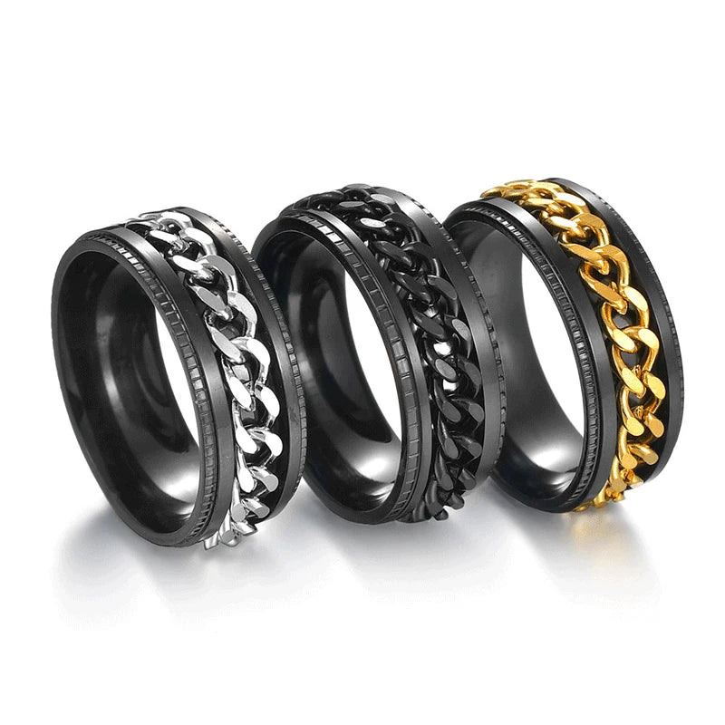 Titanium Steel Rotatable Chain Rings Men Women Stress Ring For Anxiety Couple Jewelry 8mm Corkscrew Rings Multifunctional Gift