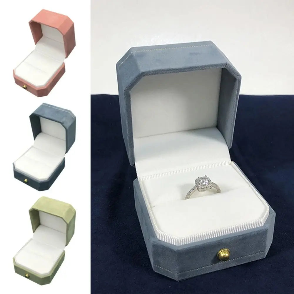 Velvet Jewelry Storage Box Single Slot Octagonal Wedding Ring Box Clamshell Jewelry Packaging Box for Engagement Proposal