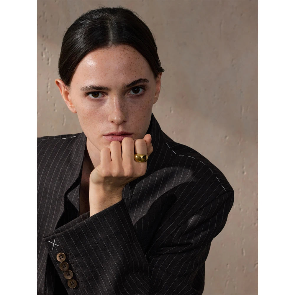 Yhpup 6789# High Quality Textured Minimalist Stainless Steel Glossy Smooth Metal Chunky Ring 18K PVD Plated Classic Jewelry Gift