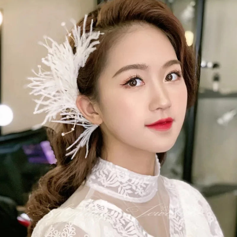 Elegant Hairband Feather Crystal Tiaras Wedding Hair Accessories Fashion Prom Girls Hair Jewelry Marriage Headband Gifts Bijoux