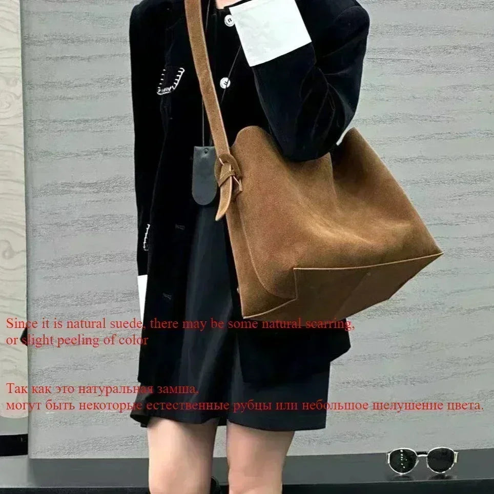 Motingsome Oversize Women Bag Luxury Suede Leather Winter Bags Frosted Cow Skin Handbag and Purses Retro Lady Tote 2024 New