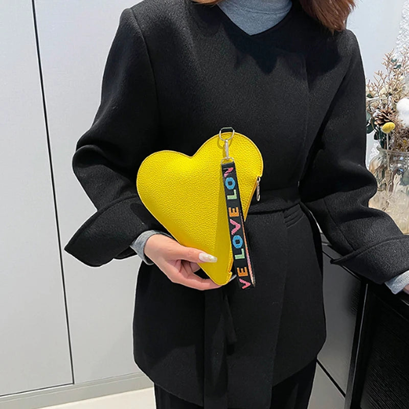 Heart Shape PU Bag Wild Student Women Handbags Shoulder Bag Female Japanese Harajuku Diagonal Crossbody Bags For Girl Pouch