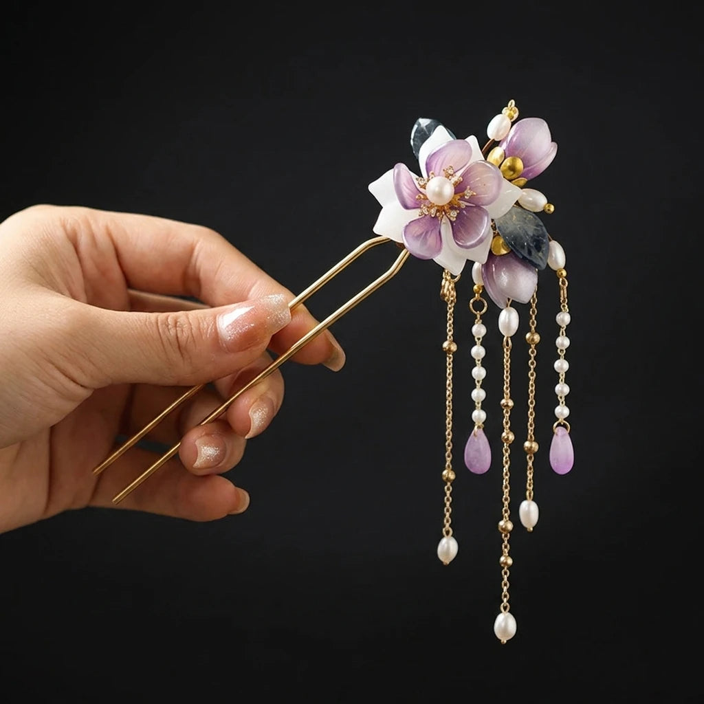 Vintage Hair Sticks Hairpins Chinese Hanfu Hair Accessories Flower Tassel Hair Forks Chopsticks Girls Party Headpiece Jewelry