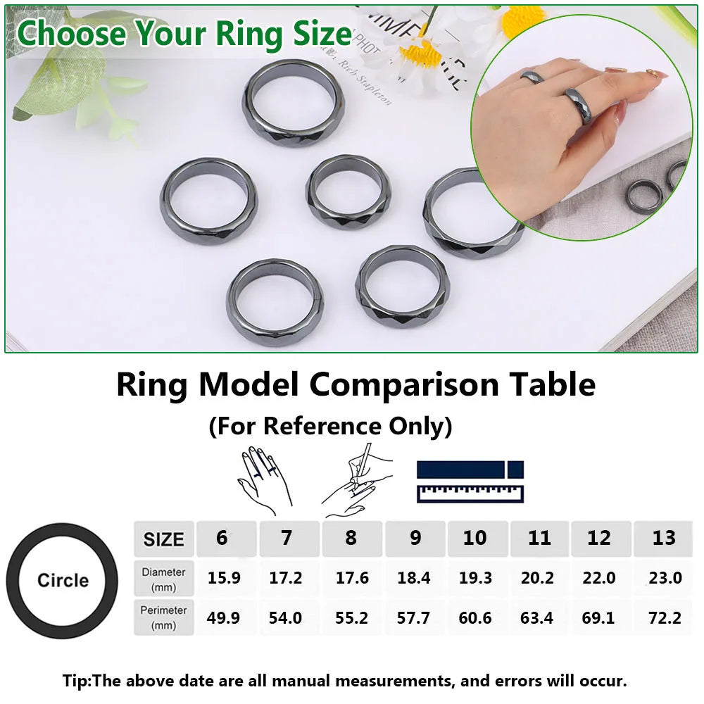 Hematite Ring for Women Men Unisex Black Hematite Stone Ring Anxiety Balance Root Chakra absorbs Negative Energy Jewelry Gifts
