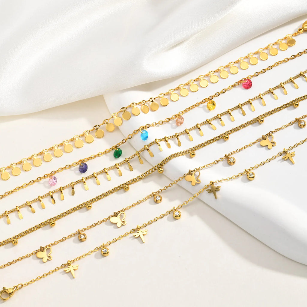 Full-gloss Disc Tassel Anklet for Women Stainless Steel Gold Color  Minimalist Anklets Daily Beach Holiday Jewelry New Trend