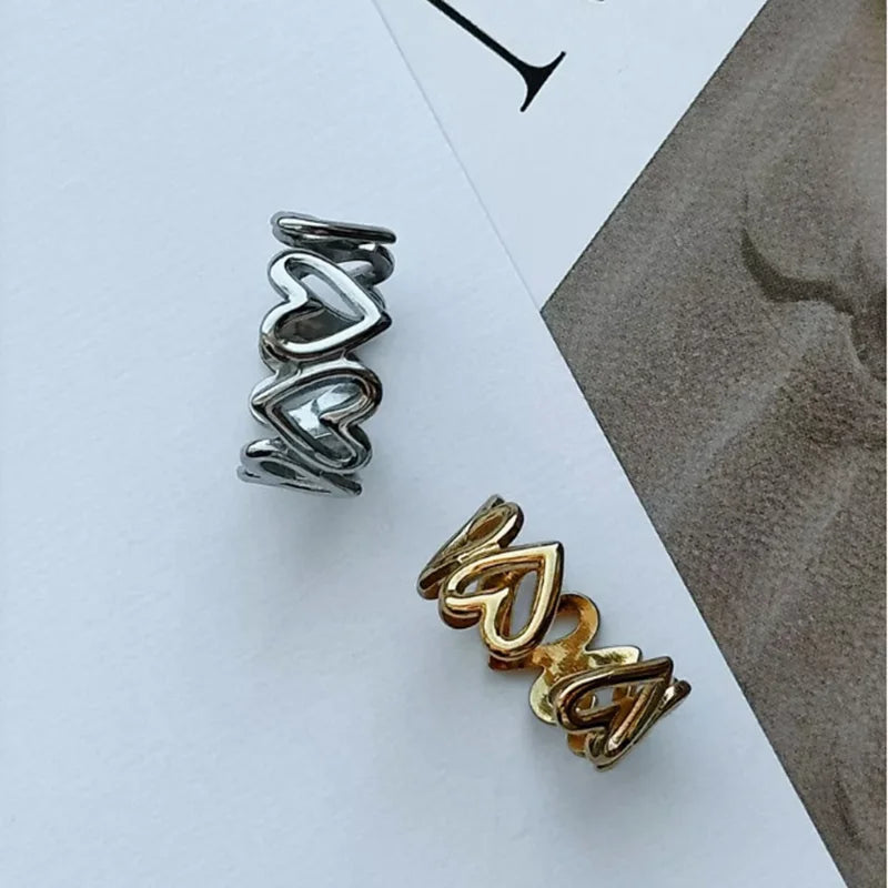 Vintage Personality Geometric Shape Simple Love Heart Rings for Women Unique Design Adjustable Open Mouth Rings Jewelry Gifts