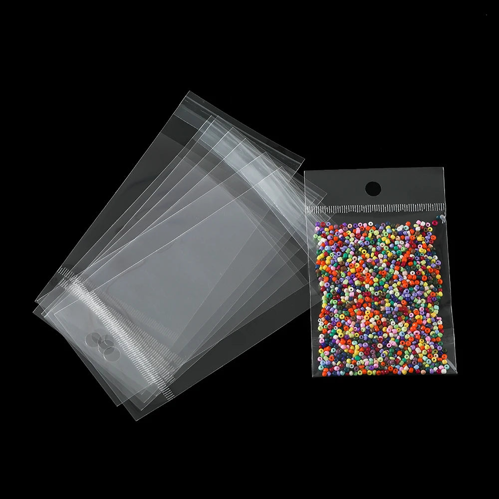 100pcs OPP Transparent Plastic Package Hanging Bag Self Adhesive Seal Gift Bag for Jewelry Display Retail Package Storage Bags