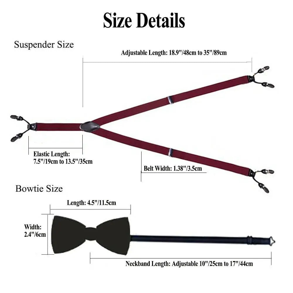 Hi-Tie Vintage Silk Men's Suspender Set Fashion Gold Floral Suspender and Bow Tie Set Leather Metal 6 Clips Suspender Braces