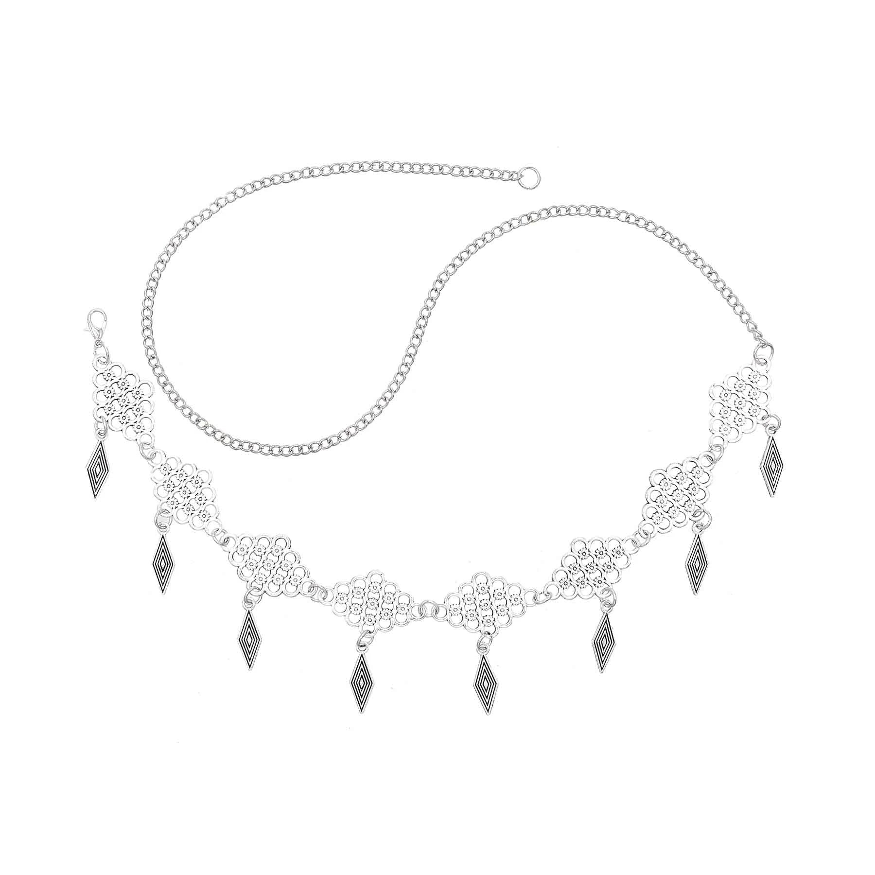 Retro Silvery Alloy Hollow Moon Pendant Forehead Headpiece for Women Boho Ethnic Indian Hippie Party Hair Accessories Jewelry