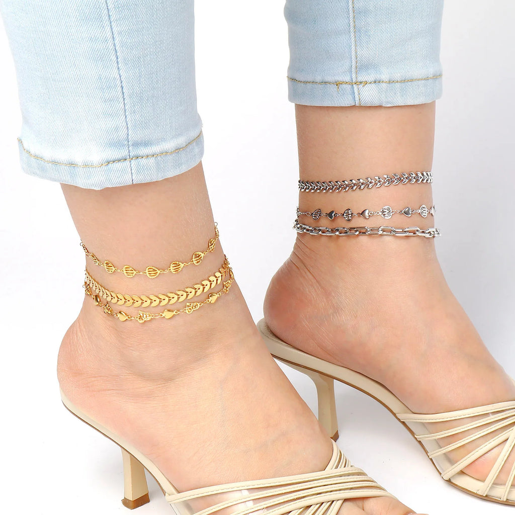 DoreenBeads Stainless Steel Anklet Gold Color For Women Beach Foot Leg Chain Ankle Bracelets Jewelry Gift 22.5cm-23.5cm, 1 Piece