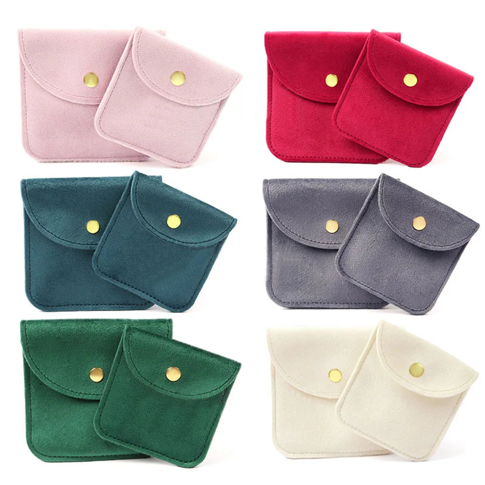 Small Velvet Jewelry Pouch with Snap Button Soft Microfiber Jewelry Packaging Bag Mini Earring Ring Necklace Organizer Storage