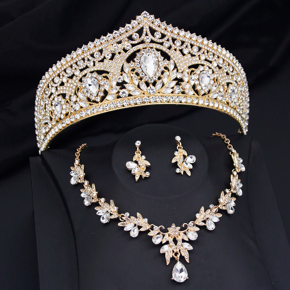 Royal Queen Green Crystal Tiaras Wedding Crown earring Set Bridal Diadem for Princess Wedding headdress Bride Hair Jewelry