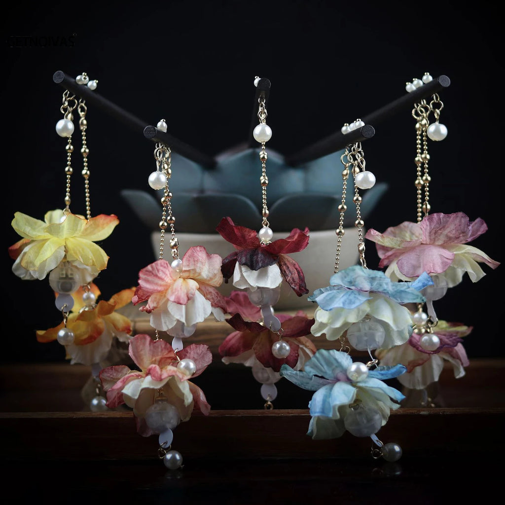Antique Luminous Hair Sticks Wooden Hairpins Chinese Hanfu Hair Accessories Fluorescent Lamp Balls Fairy Headdress Headwear