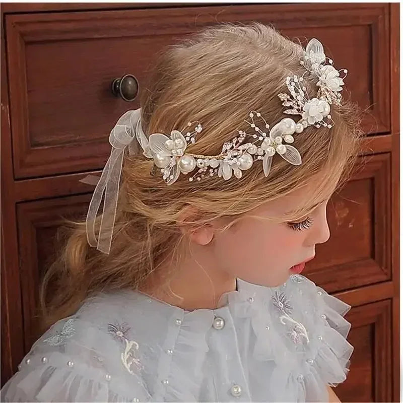 Children's Headwear Elegant Flower Wreath Fairy Crown Headband Princess Children's Hair Birthday Performance Runway Accessories