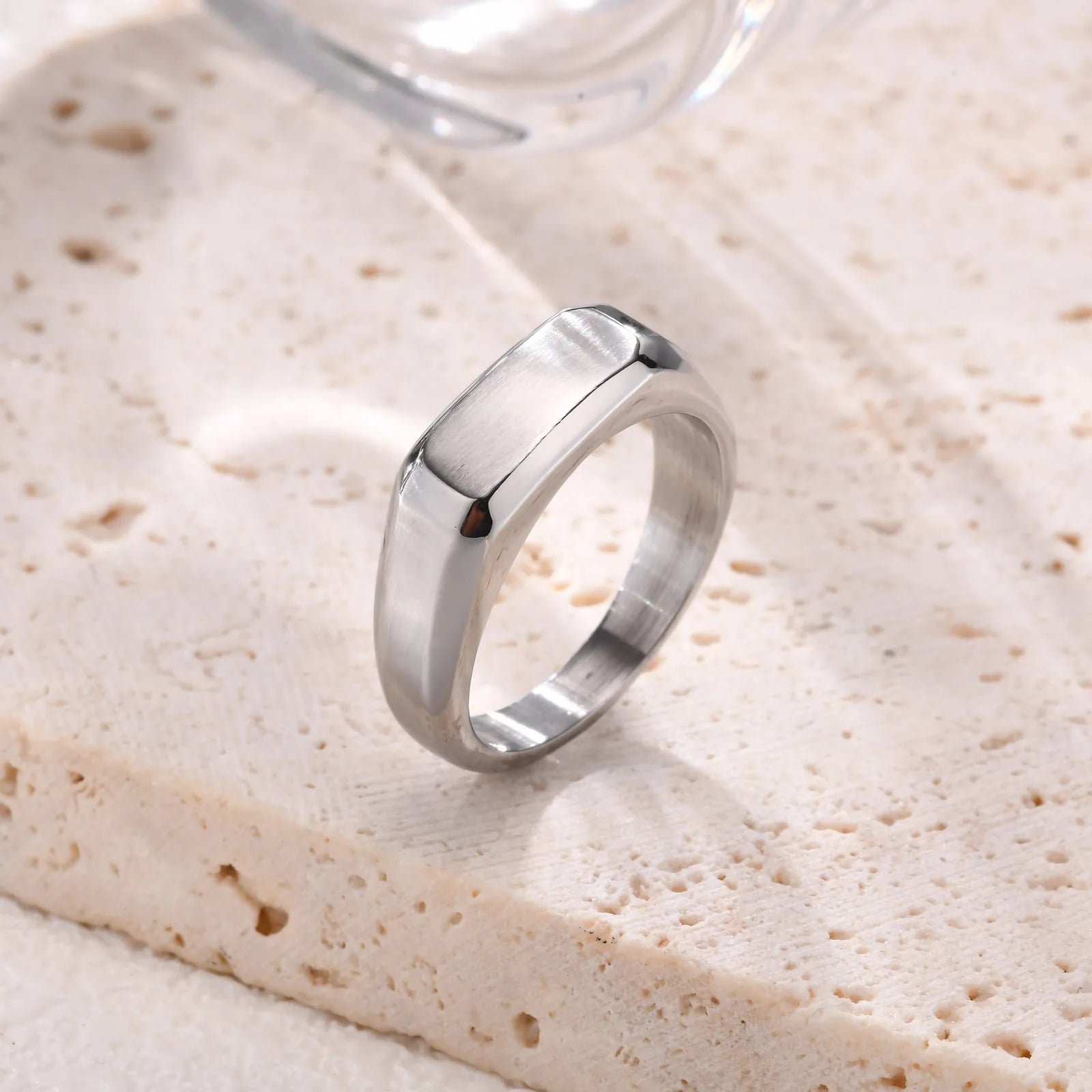 Stainless Steel Signet Ring for Men Women,Gold Silver Color Band Ring Pinky Ring Cool Finger Ring,Simple Jewelry Gift for Him