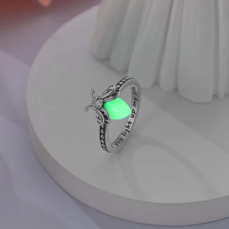 Original 925 Sterling Silver Rings Luminous Firefly Zircon Rings For Women Girls Jewelry Birthday Anniversary Gifts