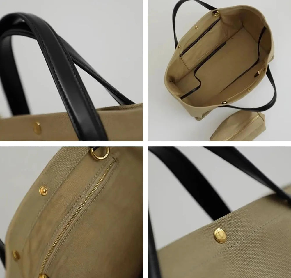 Women's Canvas Leather Totes Handbag Commuting Shoulder Crossbody Armpit Bag Leisure Versatile Casual Chic Stylish Clutch