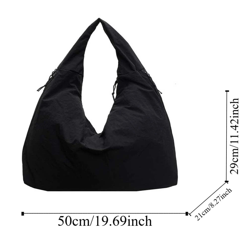 Casual Nylon Shoulder Bag Multi-Pocket Japanese Style Versatile Commuting Handbag Solid Color Polyester Large Capacity Tote Bag